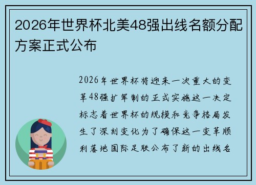 2026年世界杯北美48强出线名额分配方案正式公布 2026年世界杯北美48强出线名额分配方案正式公布